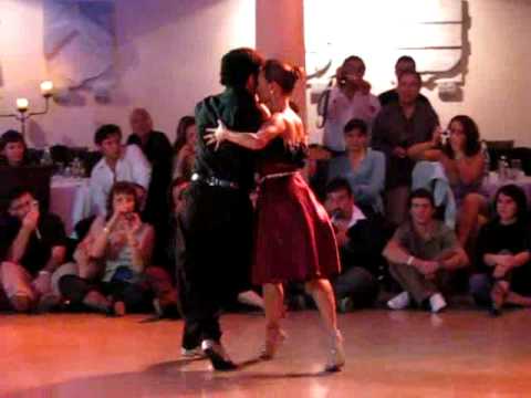  Sebastian Arce  and  Mariana Montes  are  dancing  to  the  milonga  "  Cacareando  "