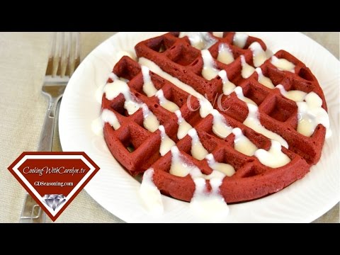 RED VELVET BELGIAN WAFFLES RECIPE with CREAM CHEESE GLAZE | Cooking With Carolyn
