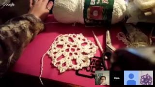 Crocheting snowflakes with Lorelle and Rose :)