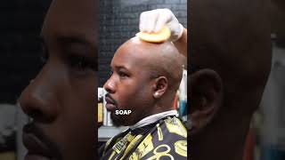 Bald head shave treatment 🧼🧽 to prevent irritation. NO RAZOR BUMPS #barber #shaving #razorbumps