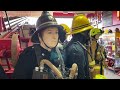 Mannequin man wearing 1950-1960 firefighter uniform and breathing apparatus amusing the visitors Mannequin man wearing 1950-1960 firefighter uniform and breathing apparatus amusing the visitors