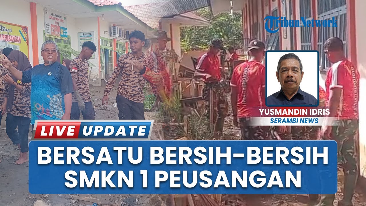 Prajurit TNI Gandeng Guru dan Siswa untuk Bersihkan SMK Negeri 1 Peusangan dari Endapan Lumpur