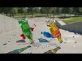 4 Colorful Coca Cola Bottles Falling Down Stairs