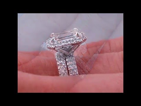 1.63 Emerald Cut Diamond Engagement Ring and Wedding Band Set - BigDiamondsUSA