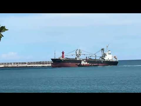 Hualien Port Tugboat pulls alongside bulk cargo ship 
