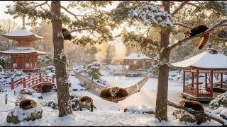 Relax with Red Pandas ❄️ Ambience in Winter Japanese Garden
