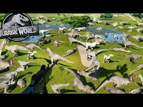 Jurassic World Evolution - 100 INDOMINUS vs 100 TREX BATTLE! - Jurassic World Evolution Gameplay
