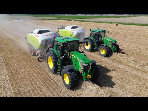 Stro persen loonbedrijf Wieringa | 2x John Deere 6R 215 | Claas Quadrant | Oogst 2025