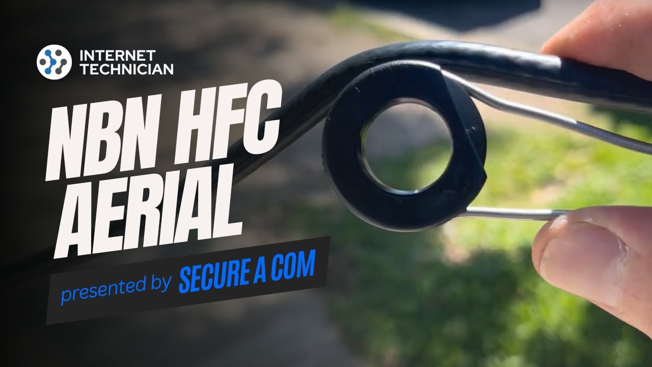 SECURE A COM technician installing HFC white loading cable on a private steel pole in Ashbury, Sydney