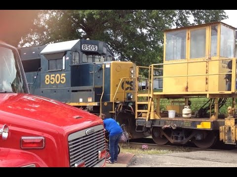 CSX Rail Train Interrupts Parade!  Dangerous Railroad Crossings!  Fire Truck Blows Horn At Train! Video