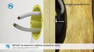 One-gang junction box for lead-free and lead-lined radiation protection walls