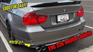BMW 328 Muffler delete - easy DIY performance axel back exhaust - 2009 e90 cold start and revving