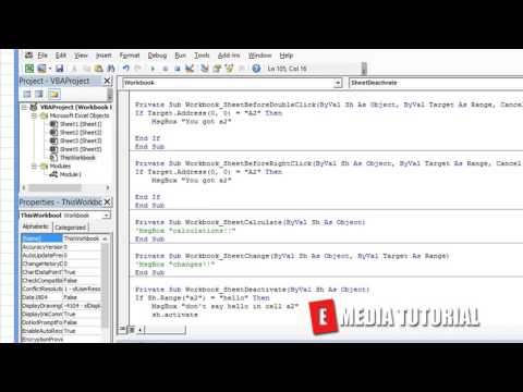 Microsoft Excel Visual Basic for Aplications  VBA  Tutorial 17    SheetDeactivate  ✓ E Media TUTORIA