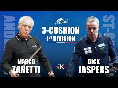 3-CUSHION French League - Marco ZANETTI (Andernos) vs Dick JASPERS (St-Quentin)