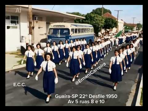 Desfile Cívico Guaíra-SP 1950 comemoração 22º aniversario Ginasianas desfilando @ernanicarreira