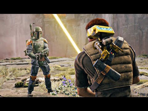 Boba Fett Confronts Cal Kestis Boss Fight Scene - Star Wars Jedi Survivor PS5