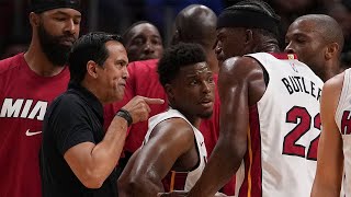Jimmy Butler gets into a heated altercation with Erik Spoelstra and Udonis Haslem