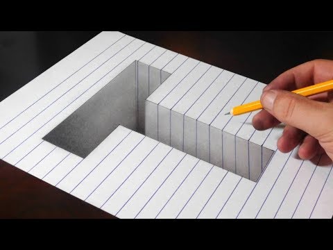 Drawing a T Hole in Line Paper - Easy Trick Art Optical Illusion