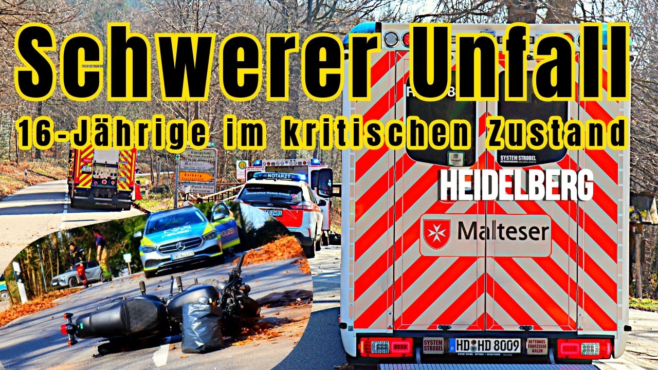 Schwerer Unfall in Heidelberg: Zwei Jugendliche nach Unfall mit Kleinkraftrad in kritischen Zustand