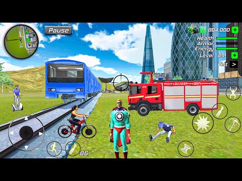 Flying Captain Hero Gangster City - Open City Car Bike and Fire Truck Driving - Android Gameplay