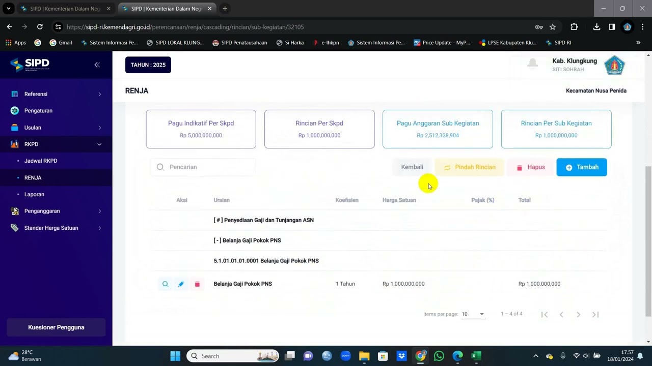 CARA INPUT RINCIAN BELANJA GAJI DAN TUNJANGAN RANWAL RENJA PD (RKPD) TA 2025 DI SIPD PERENCANAAN