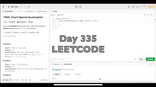YouTube video 'Day 335: LeetCode Problem 1995. Count Special Quadruplets - Swift'