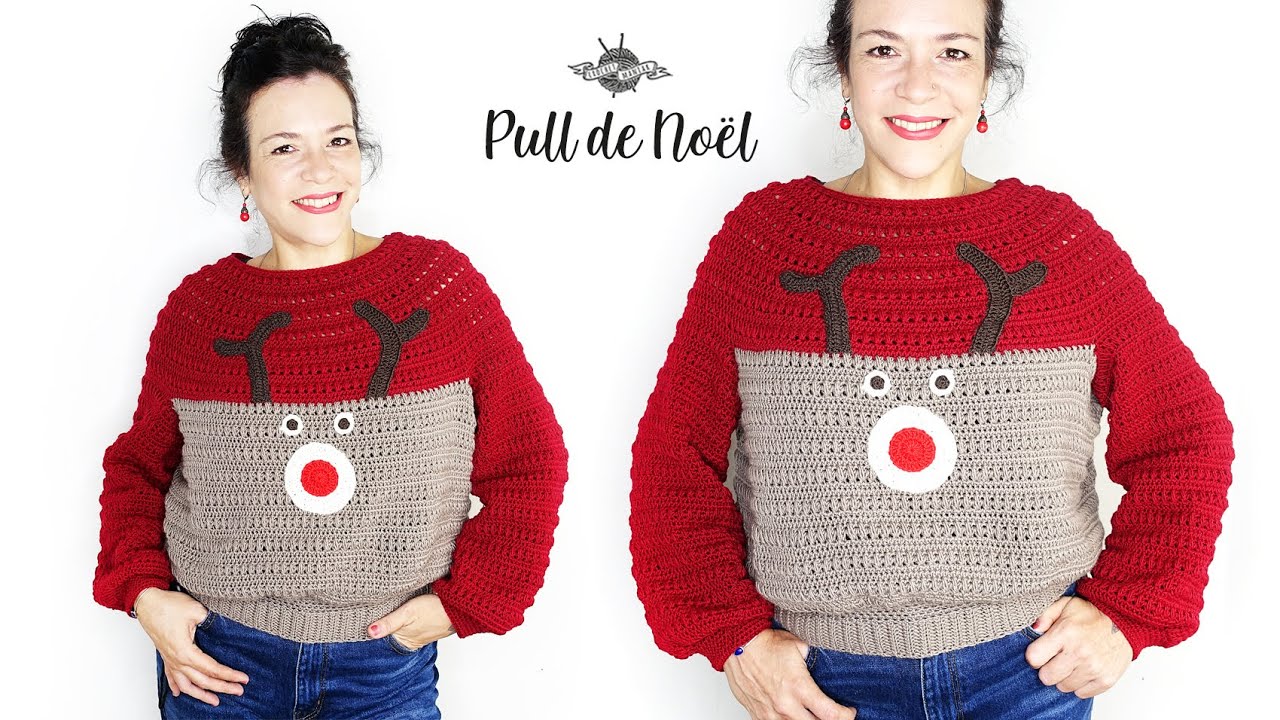 Crochet pull de Noël 🎅🏼 Rudolph | Top down | Pull moche