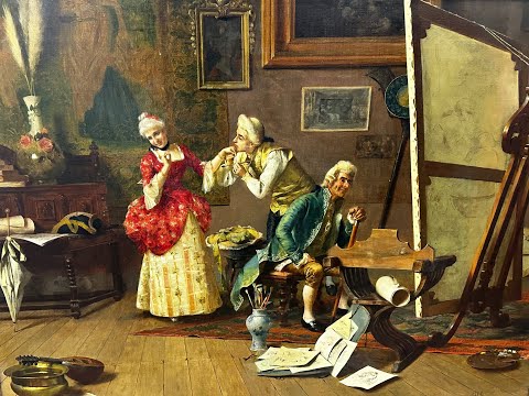 Mutual Admiration 19th Century Italian Genre Oil Painting By Pompeo Massani