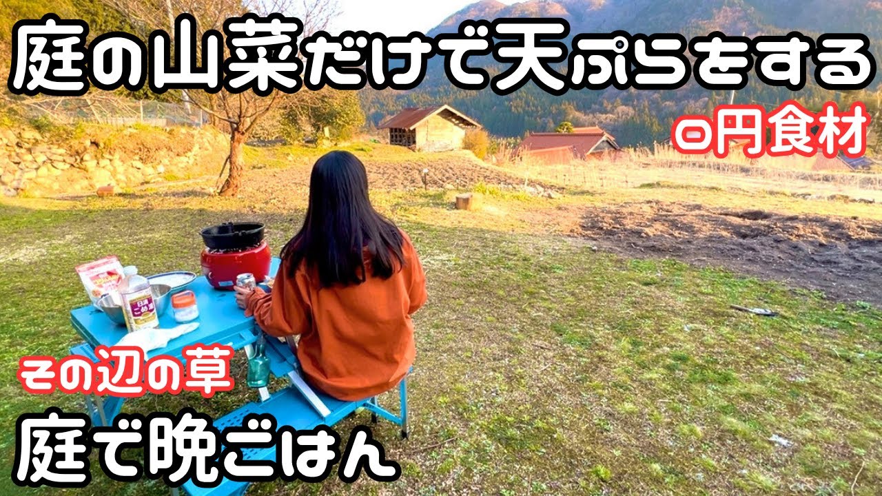 【独身女と保護犬】庭に勝手に生えてきた草を食べる｜春の庭で晩ごはん【平屋暮らし】