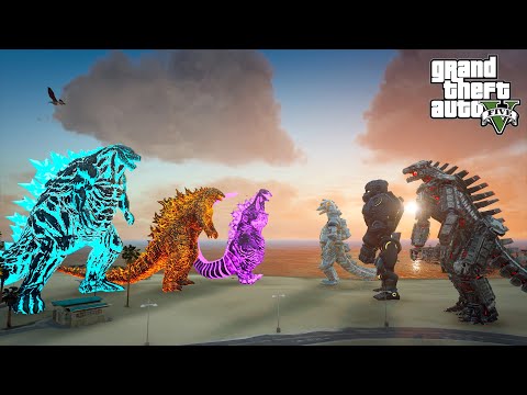 Godzilla Earth, Shin Godzilla and Nuclear Godzilla vs Mechagodzilla Team - GTA V Mods