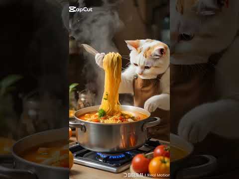 Chef Cat Cooks Spaghetti Like a Pro 🍝🐱