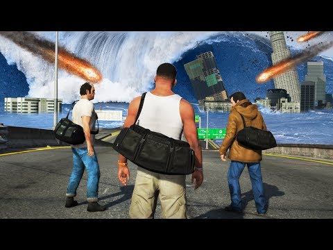 GTA 5 - Franklin, Michael  Trevor in a Natural Disaster! (Meteors, Tsunami  More)