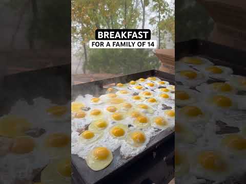 Saturday morning breakfast for our family of 14! Five dozen eggs, bacon, and hashbrowns. 🍳🥓​⁠