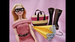 6 DIY Barbie Miniatures - Dress, Belt, Bag, Shoes, Umbrella &amp; Glasses