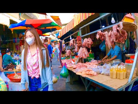 Morning Market Fresh Food Tour | walking at Boeung Tompon Market Phnom Penh