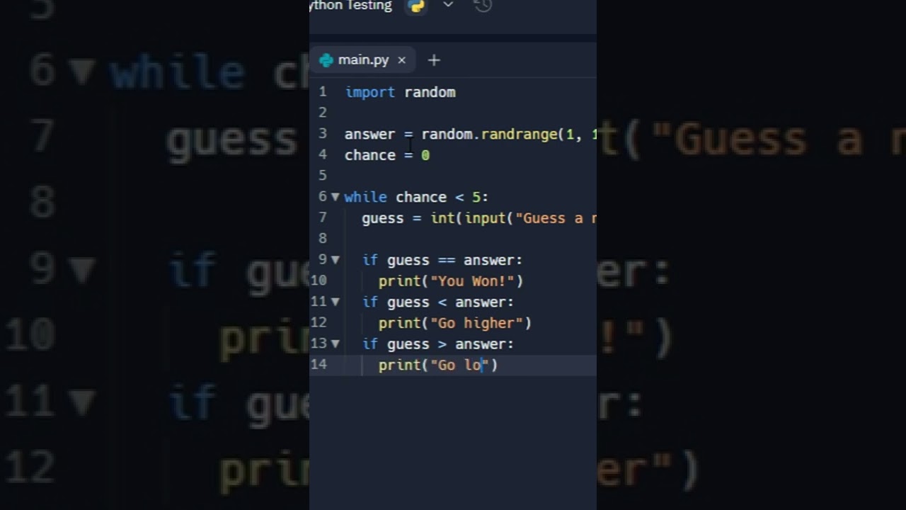 Number Guessing Game in Python #shorts #python #pythonprojects