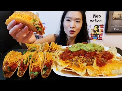 CRUNCHY TACOS & LOADED NACHOS FEAST! Cheesy Nachos & Beef Taco Recipe - Mexican Food Mukbang w/ Asmr