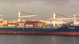 preview picture of video 'MSC Donata and MSC Malaga cargo ships Izmir 22 January 2012'