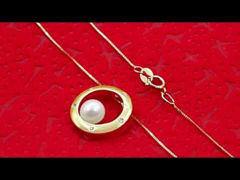 Teleios Luxe 18k Gold 0.03Ct Diamonds Sphere Pearl Necklace - TL0000207