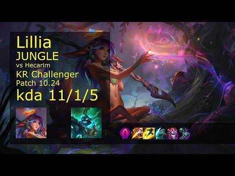 Lillia vs Hecarim Jungle - KR Challenger 11/1/5 Patch 10.24 Gameplay // [롤] 릴리아 vs 헤카림 정글