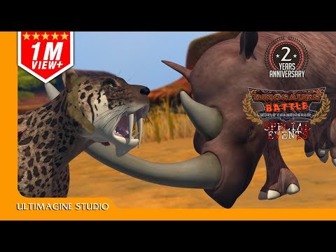 Smilodon VS Woolly Rhinoceros : Dinosaurs Battle Special #pong1977 #dinosaursbattles  #dinosaurs