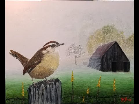 Acrylic Painting Walk-though Of "Morning Wren" Tutorial And Time Lapse #birdpainting #art #acrylic