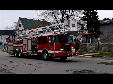 Buffalo Fire - Truck 13 & Homeland Security arriving at MVA