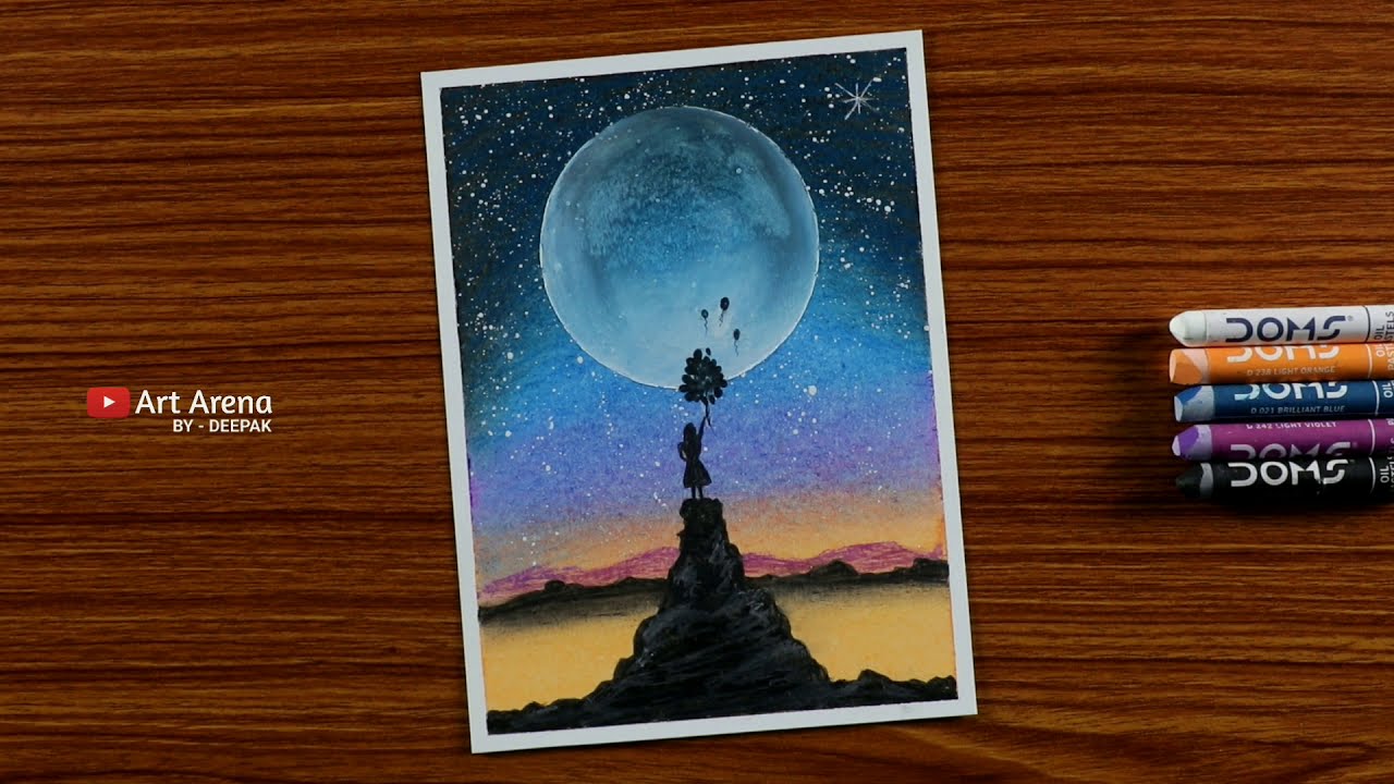 Drawing A Girl With Balloons Using Oil Pastels By Art Arena Videos balloons using oil pastels by art arena