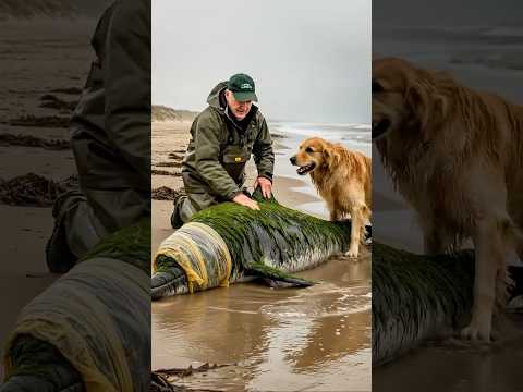 pov golden find people to help a stranded dolphin