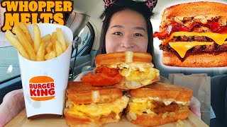 Download lagu Eating 3 Whopper Melts! Burger King *NEW* Whopper Melt Cheeseburgers, Bacon Whopper Melt - Mukbang mp3