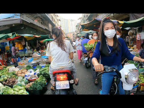 Cambodian Market Tour 2021 - walking around at Orussey Market, Fresh food in Phnom Penh
