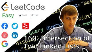 YouTube video 'LeetCode 160. Intersection of Two Linked Lists Solution Explained - Java'