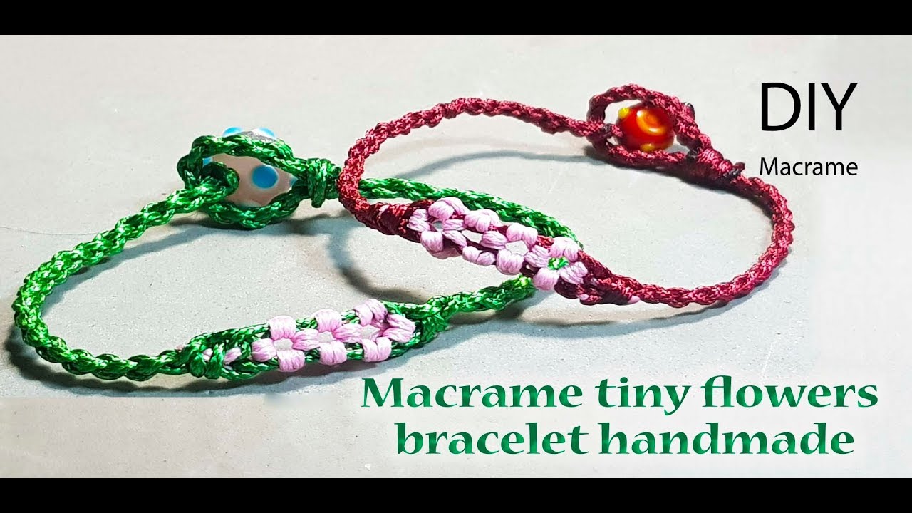DIY macrame bracelet - how to make macrame small flower bracelet simply by Thao handmade channel