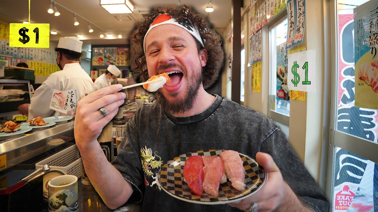 Probando sushi MUY BARATO en Japón (- $1) | ¿Asqueroso o delicioso? 🍣